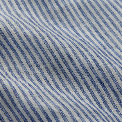 Sky Blue Linen Stripe Weekend Fit Shirt with Derby Collar