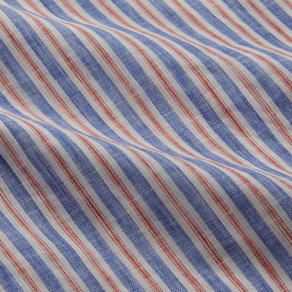 Blue & Red Linen Stripe Weekend Fit Shirt with Stand Collar Image 3
