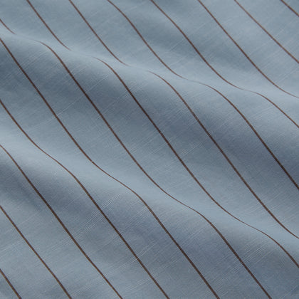 Pale Blue Stripe Cotton Holiday Fit Shirt with Revere Collar & Single Button Cuff