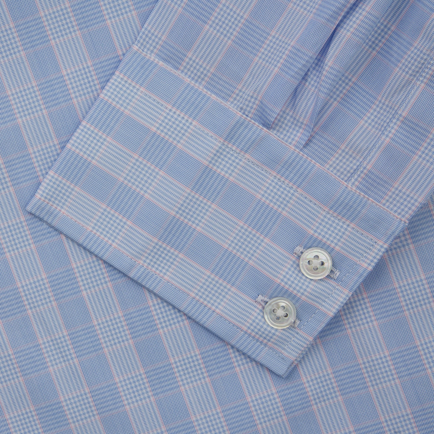 View 3 of product Turnbull & Asser Pink and Blue Glen Check Tailored Fit Shirt with a Kent Collar, laid flat on a white background.