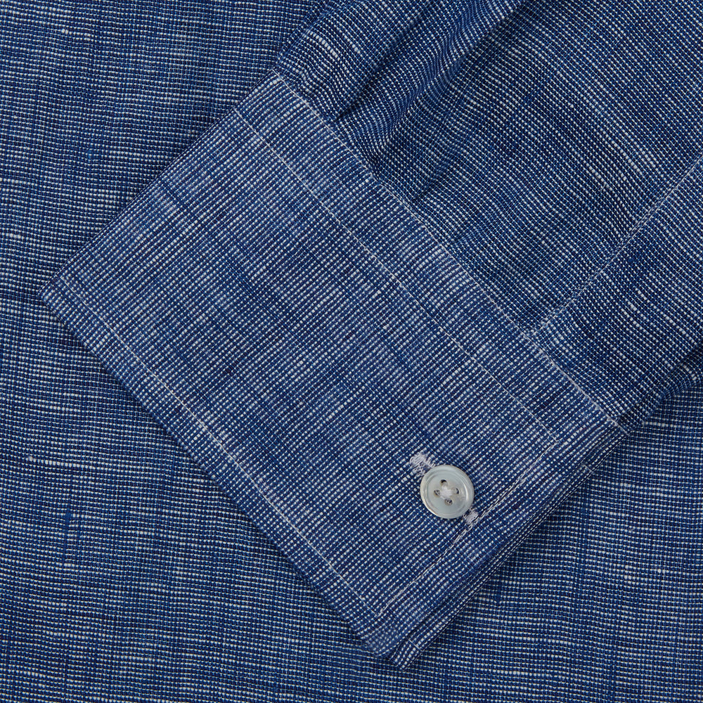 Indigo Linen Weekend Fit Shirt with Derby Collar