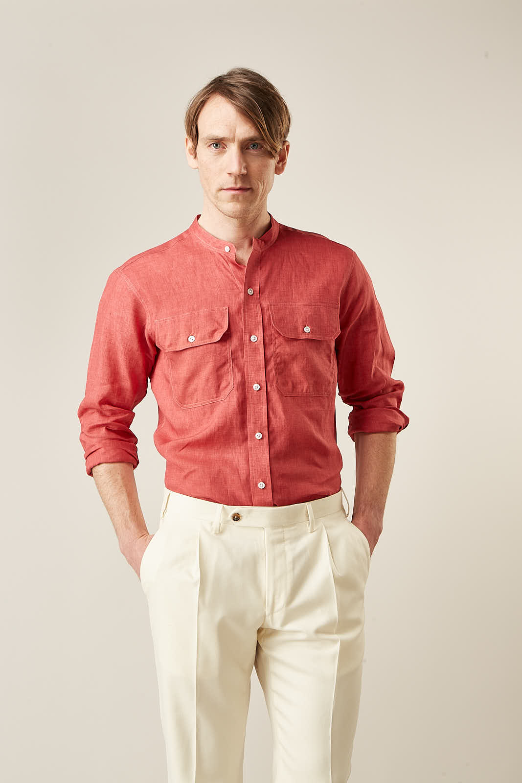 Image 2 of product Cream Lightweight Wool Pleated Jasper Trouser