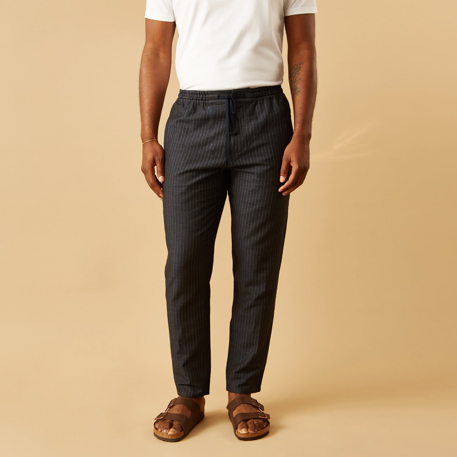 Image 2 of product Navy Tailored Pinstriped Drawstring Trousers