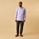 Lilac Weekend Fit Linen Blake Shirt with Stand Collar and 1-Button Cuffs