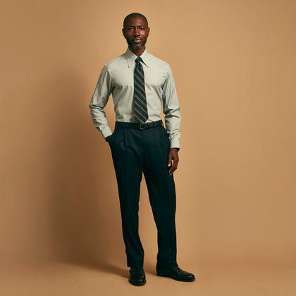 Green Weekend Fit Shirt with Long Point Collar and Single Button Cuffs Image 8
