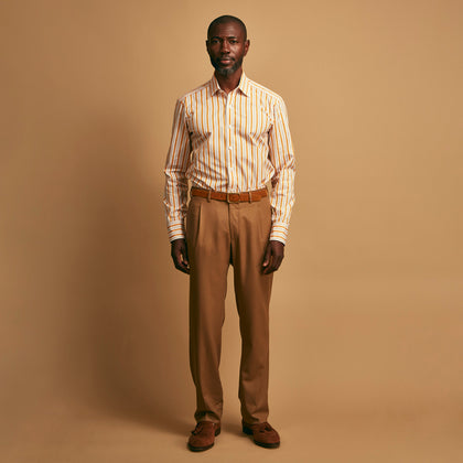 Orange Multi Stripe Regular Fit Shirt with T&A Collar and 3 Button Cuffs