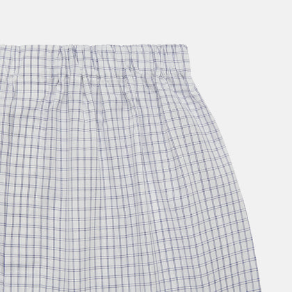 White and Blue Check Cotton Godfrey Boxer Shorts