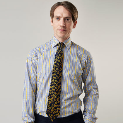 Yellow and Blue Fancy Check Regular Fit Shirt with T&A Collar Image 2