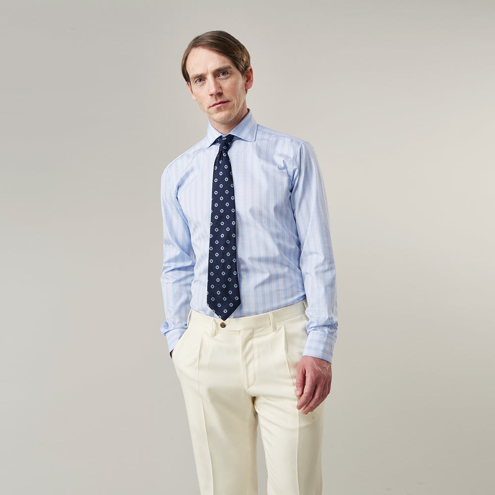 A Yellow and Blue Glen Check Tailored Fit Shirt by Turnbull & Asser, featuring a Kent collar, displayed flat on a white background.
