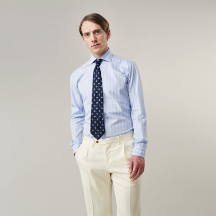 Yellow and Blue Glen Check Tailored Fit Shirt with Kent Collar
