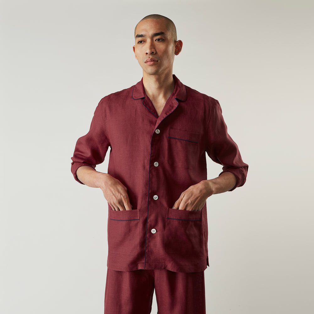Burgundy Linen Modern Pyjama Set
