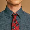 View 3 of product A man in a tie wears the Turnbull & Asser Navy Check Regular Fit Flannel Shirt with T&A collar and 3 button cuffs.