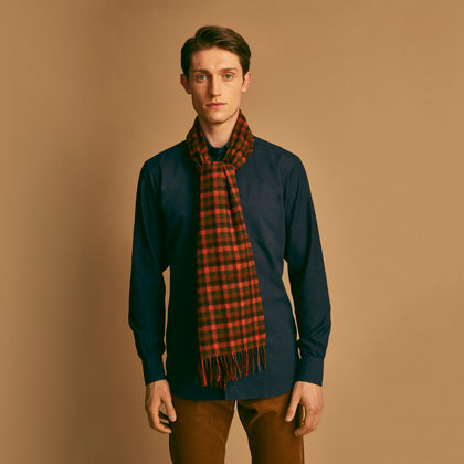 Orange Multi Shepherd Check Cashmere Scarf