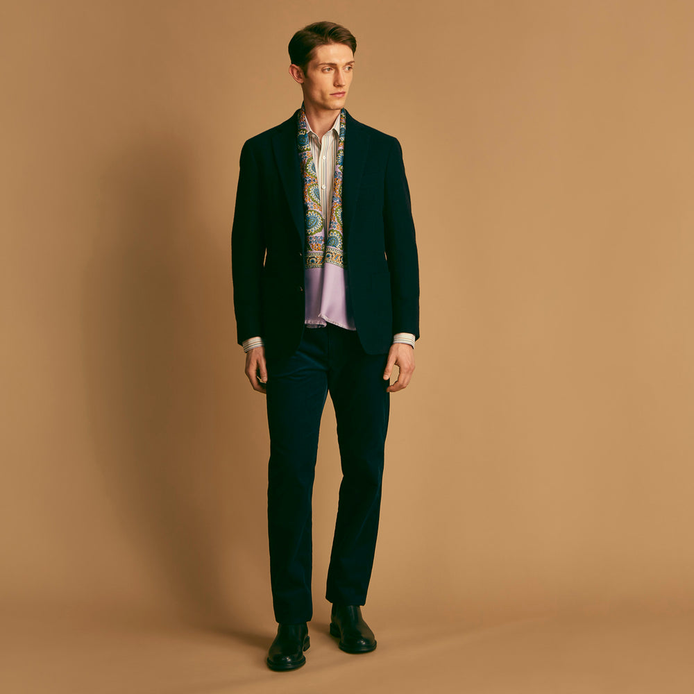 The Turnbull & Asser Petrol Cord Mylo Trousers, featuring a classic five-pocket design, are displayed flat on a plain white background.