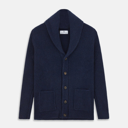 Navy Shawl Collar Cashmere Cardigan