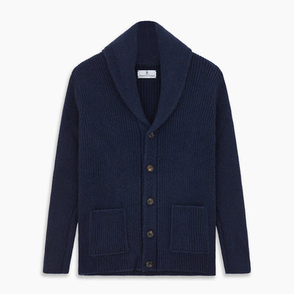 Navy Shawl Collar Cashmere Cardigan Image 4