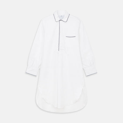 White Piped Cotton Nightshirt