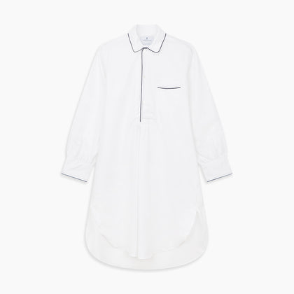 White Piped Cotton Nightshirt Image 5
