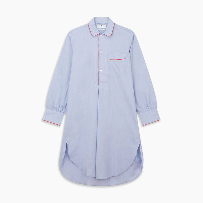 Blue Piped End-on-End Cotton Nightshirt Image 5