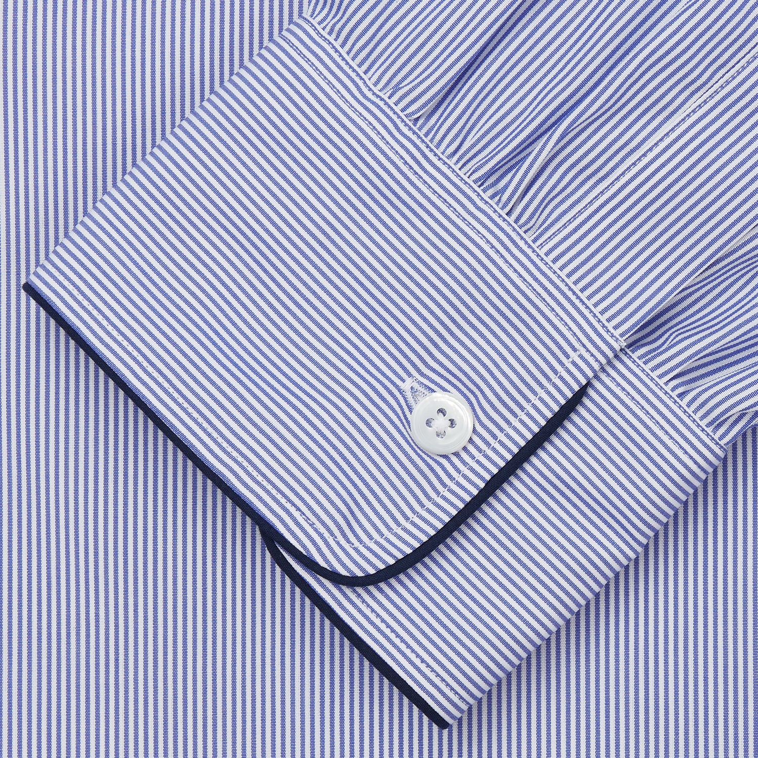 Blue Fine Bengal Stripe Piped Cotton Nightshirt
