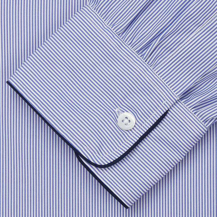 Blue Fine Bengal Stripe Piped Cotton Nightshirt Image 2