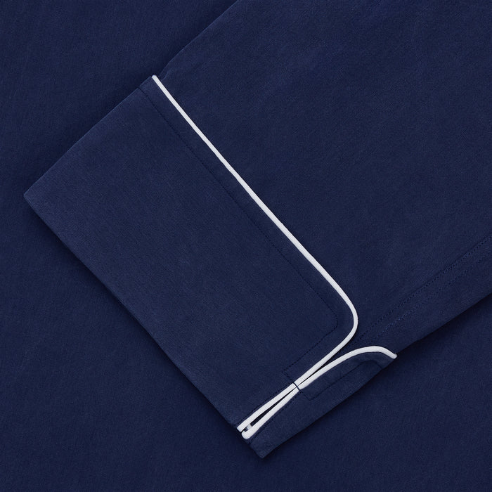 Navy Piped Silk Pyjama Set Image 3