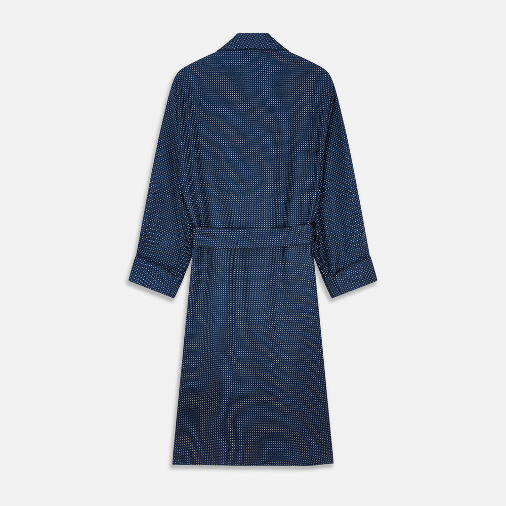 Experience luxurious nightwear with the Turnbull & Asser Navy Piped Silk Spot Gown, featuring elegant white dots for a timeless look.