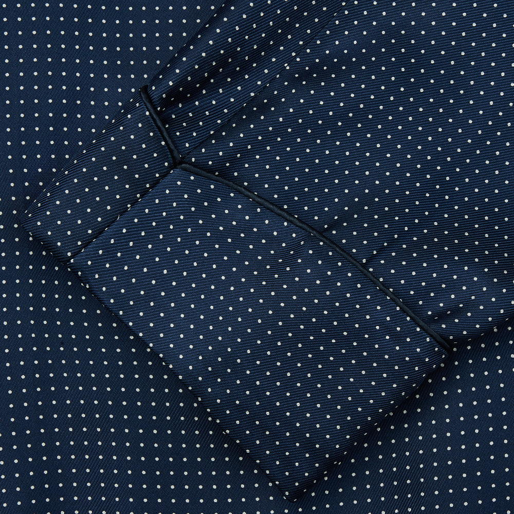 Experience luxurious nightwear with the Turnbull & Asser Navy Piped Silk Spot Gown, featuring elegant white dots for a timeless look.