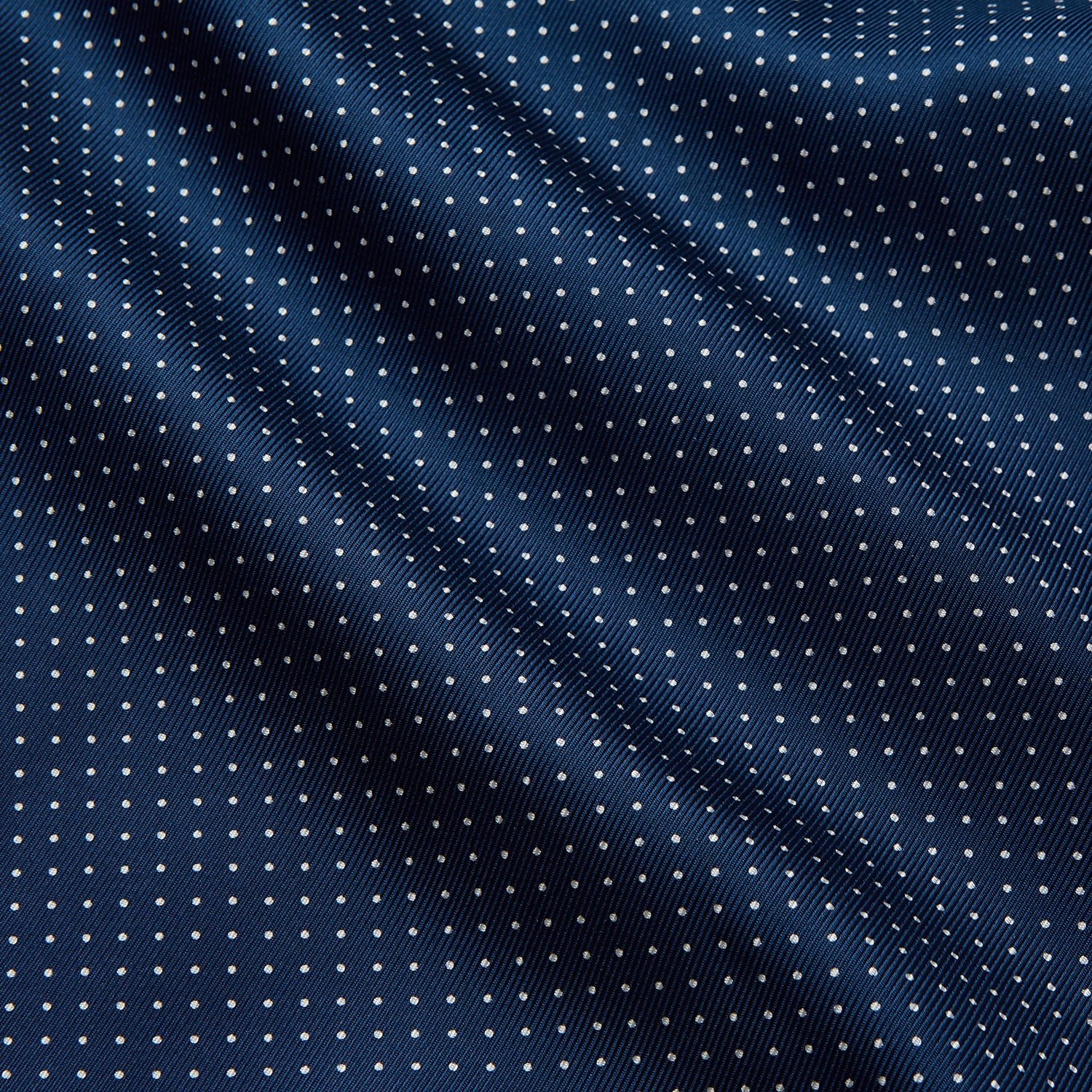 View 4 of product Experience luxurious nightwear with the Turnbull & Asser Navy Piped Silk Spot Gown, featuring elegant white dots for a timeless look.
