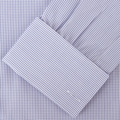Blue Grid Check Shirt with T&amp;A Collar and Double Cuffs Image 2