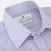 View 2 of product The Blue Grid Check Shirt by Turnbull & Asser features a T&A collar and double cuffs. This cotton long-sleeve shirt has an ultra-fine blue and white grid pattern and is displayed flat on a white background.