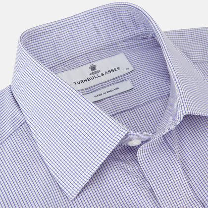 Blue Grid Check Shirt with T&A Collar and Double Cuffs