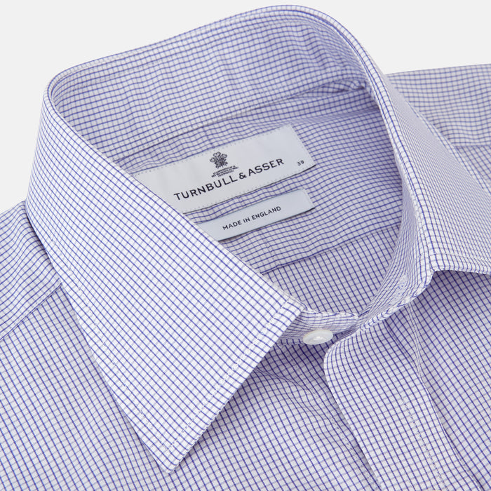Blue Grid Check Shirt with T&amp;A Collar and Double Cuffs Image 1