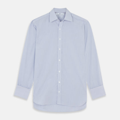 Blue Grid Check Shirt with T&A Collar and Double Cuffs