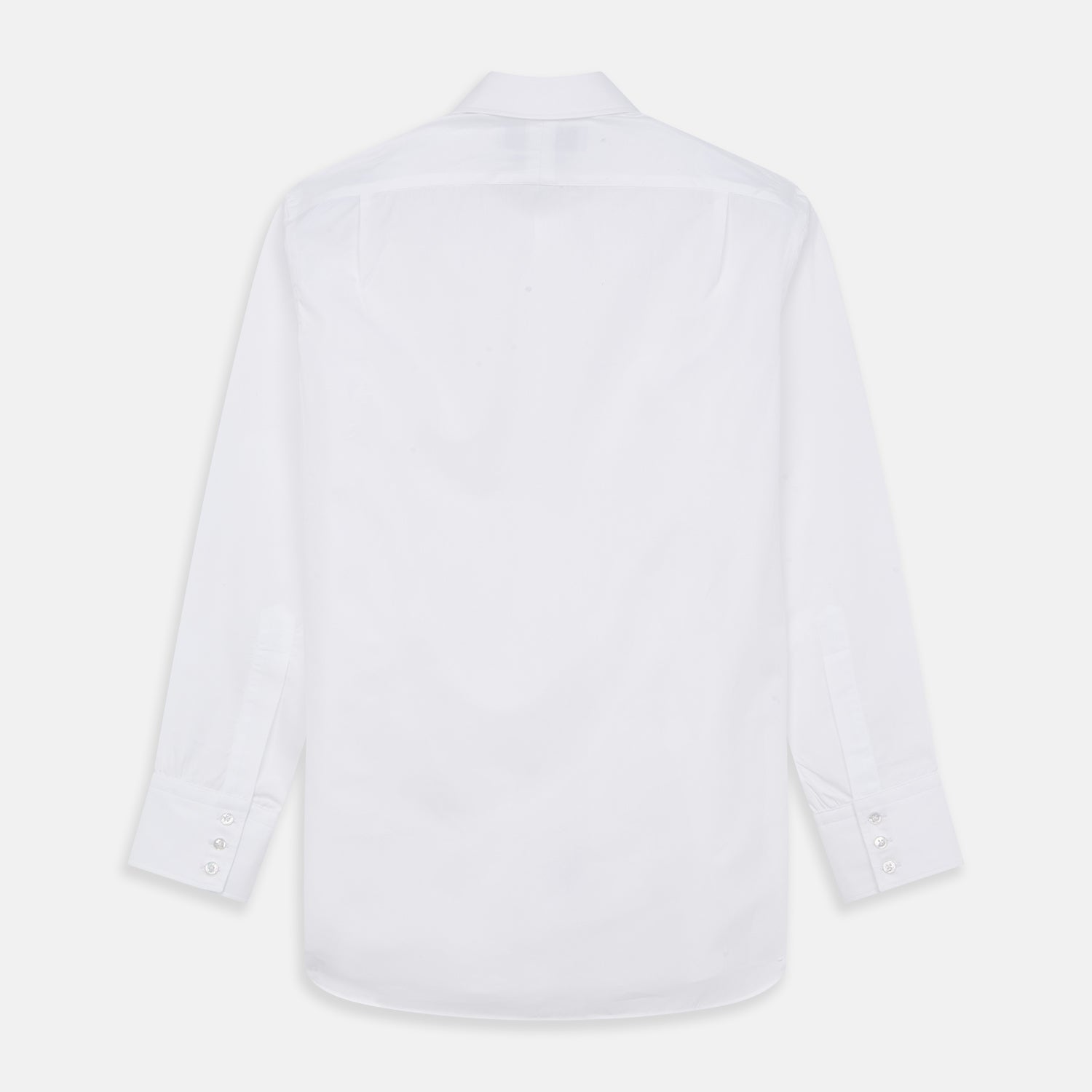 View 5 of product The Turnbull & Asser White Organic Cotton Regular Fit Mayfair Shirt features long sleeves, a classic collar, and button-down front, shown laid flat against a white background.