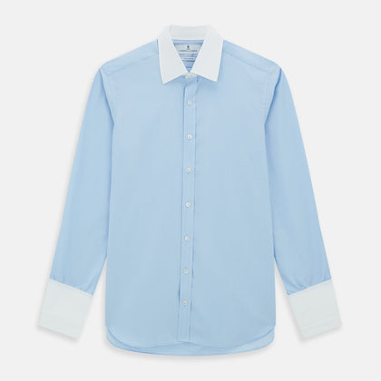Light Blue End-on-End Shirt with Contrast T&A Collar and Double Cuffs