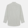 View 5 of product The Turnbull & Asser Dark Green Pinstripe Mayfair Shirt is a long-sleeve, button-up with a classic collar, crafted from organic cotton and featuring thin vertical white and dark green stripes, shown flat on a white background.