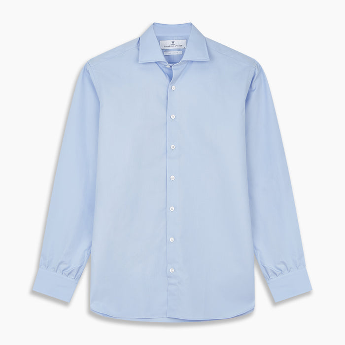 Tailored Fit Blue Cotton Shirt with Kent Collar and 3-Button Cuffs Image 5