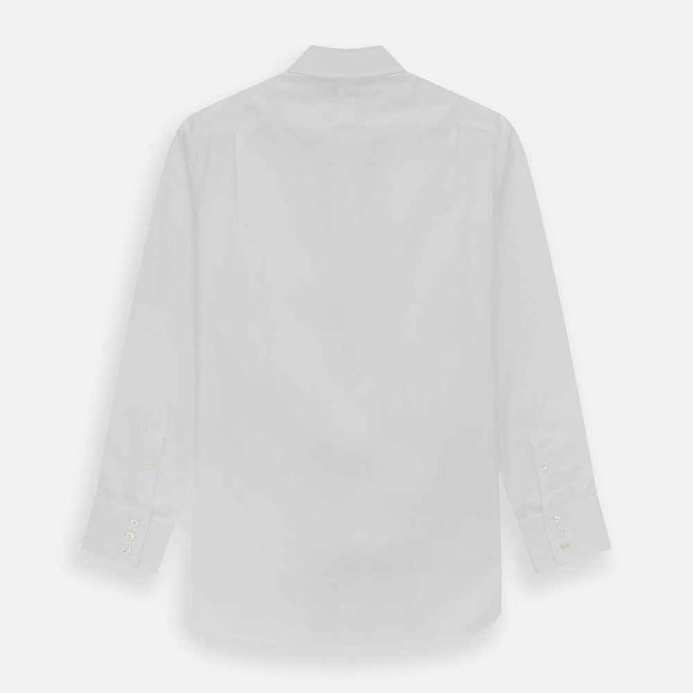 The Turnbull & Asser Tailored Fit Plain White Cotton Shirt features a Kent collar and 3-button cuffs, showcased against a plain white background.