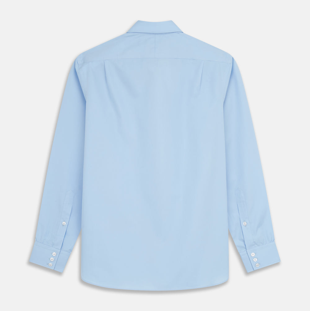 The Turnbull & Asser Pale Blue Organic Cotton Tailored Fit Hove Shirt is a formal long-sleeve button-up with a classic collar and white buttons, crafted from premium organic cotton and shown on a plain white background.