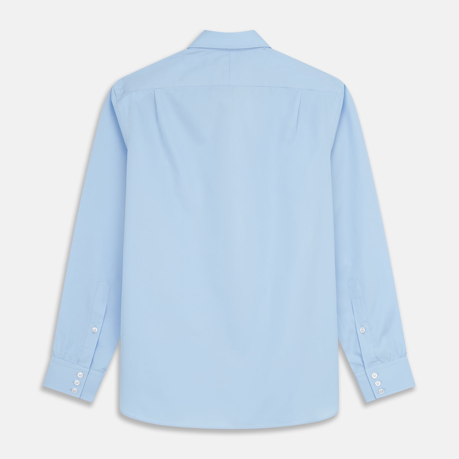 View 5 of product The Turnbull & Asser Pale Blue Organic Cotton Tailored Fit Hove Shirt is a formal long-sleeve button-up with a classic collar and white buttons, crafted from premium organic cotton and shown on a plain white background.