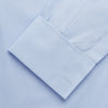 View 3 of product The Turnbull & Asser Tailored Fit Blue Cotton Shirt features a Kent collar and double cuffs, laid flat on a white background—ideal for pairing with a navy suit or any smart look.
