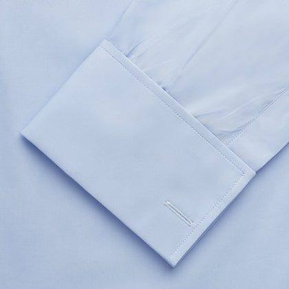 Tailored Fit Blue Cotton Shirt with Kent Collar and Double Cuffs Image 2