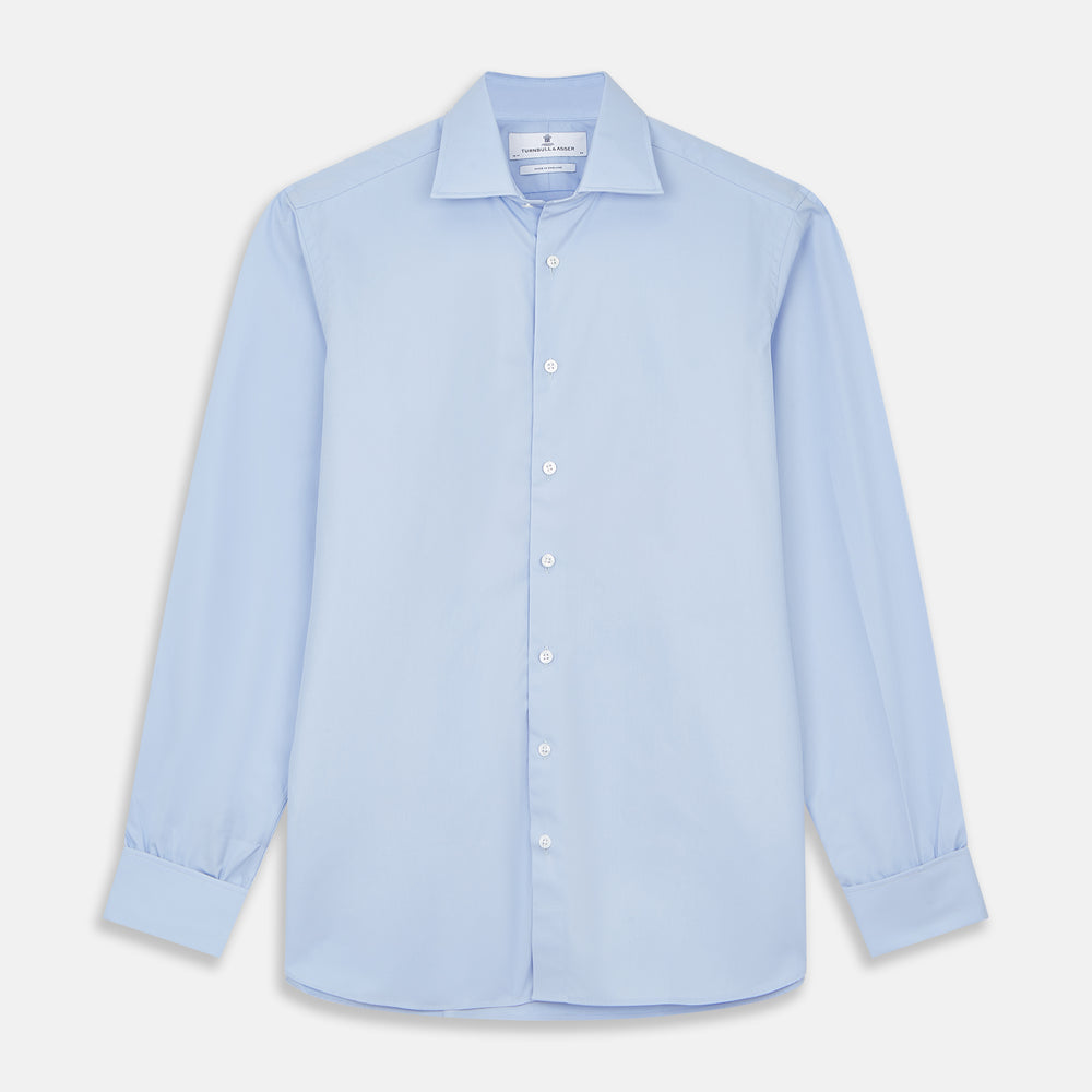 Tailored Fit Blue Cotton Shirt with Kent Collar and Double Cuffs