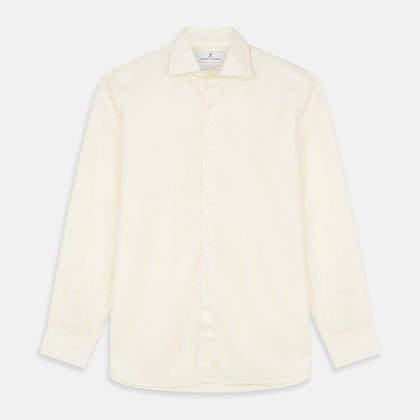 Tailored Fit Cream Cotton Shirt with Kent Collar and Double Cuffs