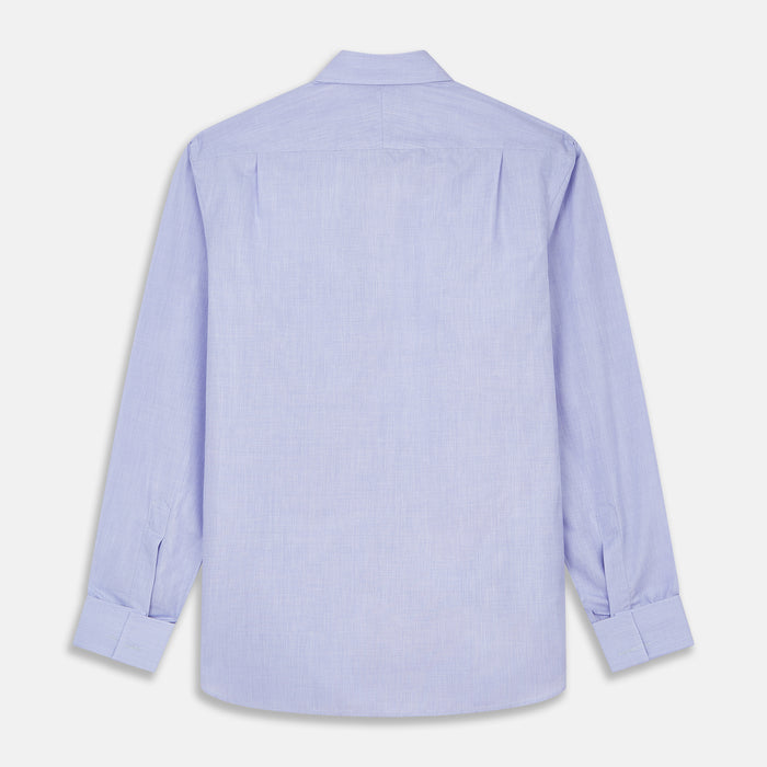 Tailored Fit Blue End-on-End Cotton Shirt with Kent Collar and Double Cuffs Image 4