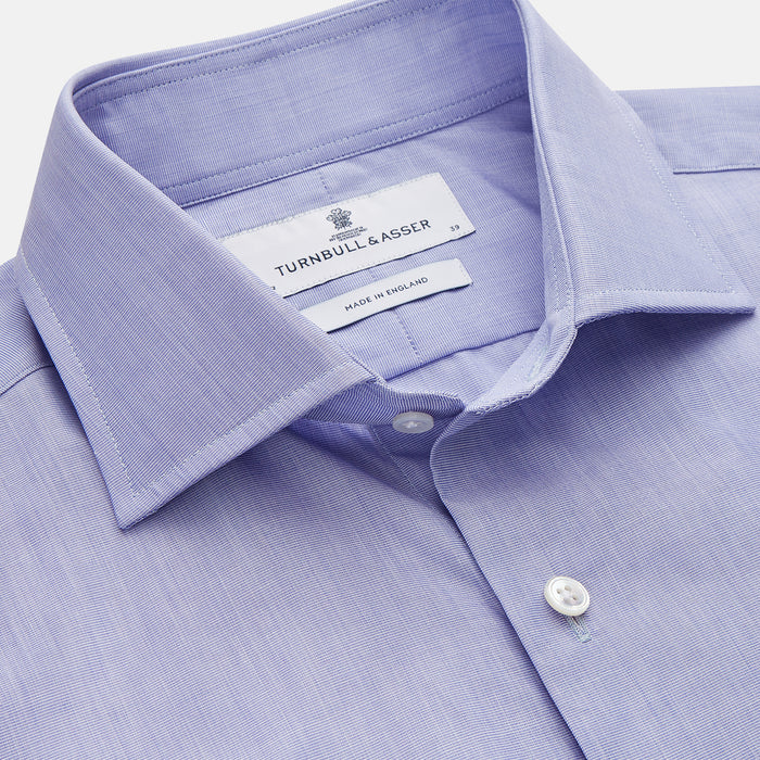 Tailored Fit Blue End-on-End Cotton Shirt with Kent Collar and Double Cuffs Image 1