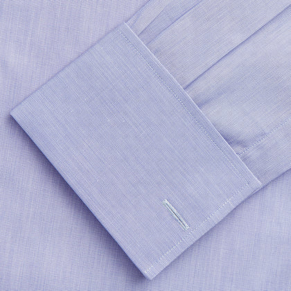 Tailored Fit Blue End-on-End Cotton Shirt with Kent Collar and Double Cuffs Image 2