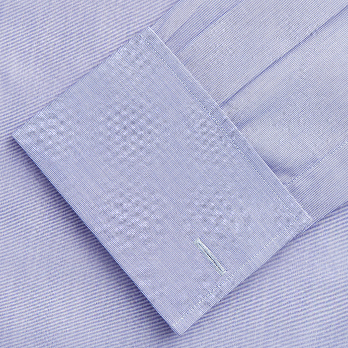 Tailored Fit Blue End-on-End Cotton Shirt with Kent Collar and Double Cuffs Image 2