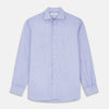 View 1 of product The Turnbull & Asser Tailored Fit Blue End-on-End Cotton Shirt features a Kent collar and double cuffs—ideal for pairing with a navy suit for a sharp look. Laid flat on a white background.